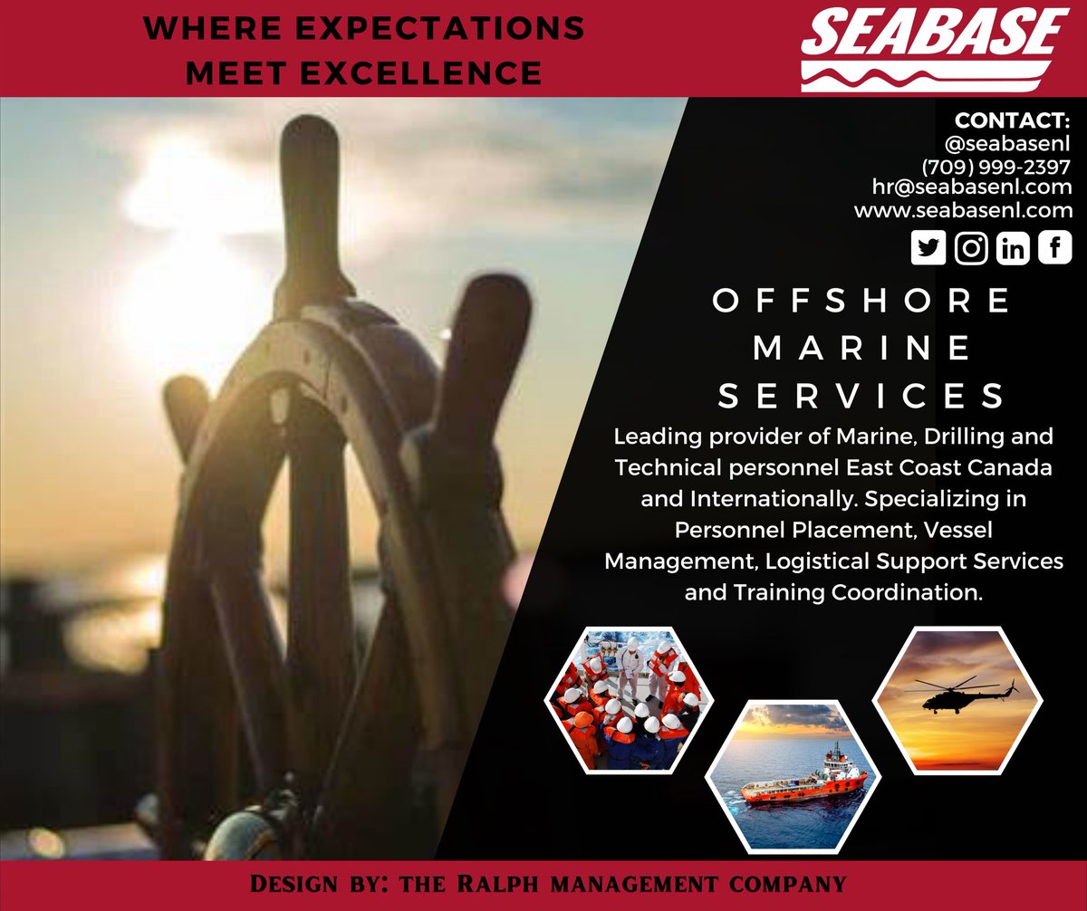 RalphManagement's tweet image. We had a great experience working with @seabasenl. This locally owned business is supporting the needs of #offshorenewfoundland Check out their page for offshore job opportunities!
.
#atlanticoffshore #ralphpromotions #offshoreservices #oilandgasindustry #supportnewfoundland