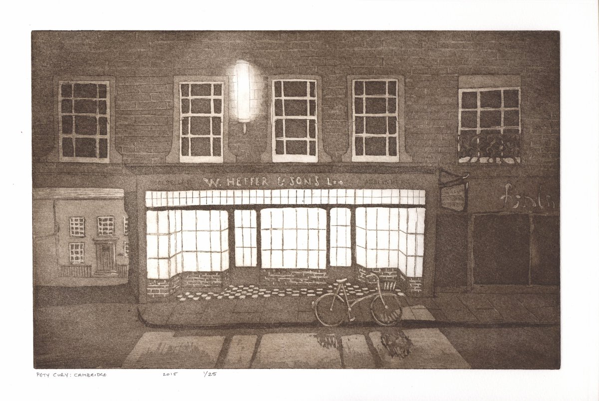 SimonBorPrints's tweet photo. Heffer's Bookshop in 1960's Petty Cury 

Etching 
#heffers #blackwells #cambridge #printmaking #cambridge https://t.co/O7E1HdjKim