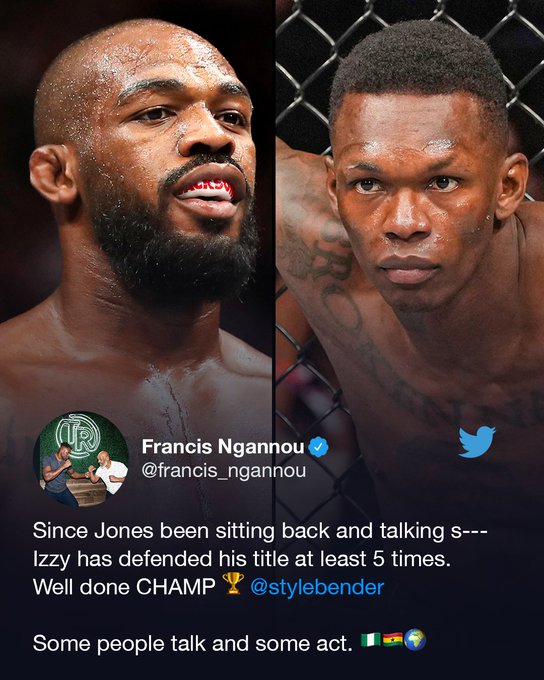 Ngannou believes Jones could learn a thing or two from Adesanya 👀 #UFC276 

(via @francis_ngannou) 