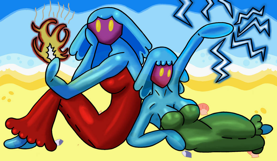 miny_boy's tweet photo. Say hello to sand, water and cute jelly women with magical hand powers. #jellyfishsisters #marioandluigisuperstarsaga #nintendo https://t.co/NiG1XlPtMY