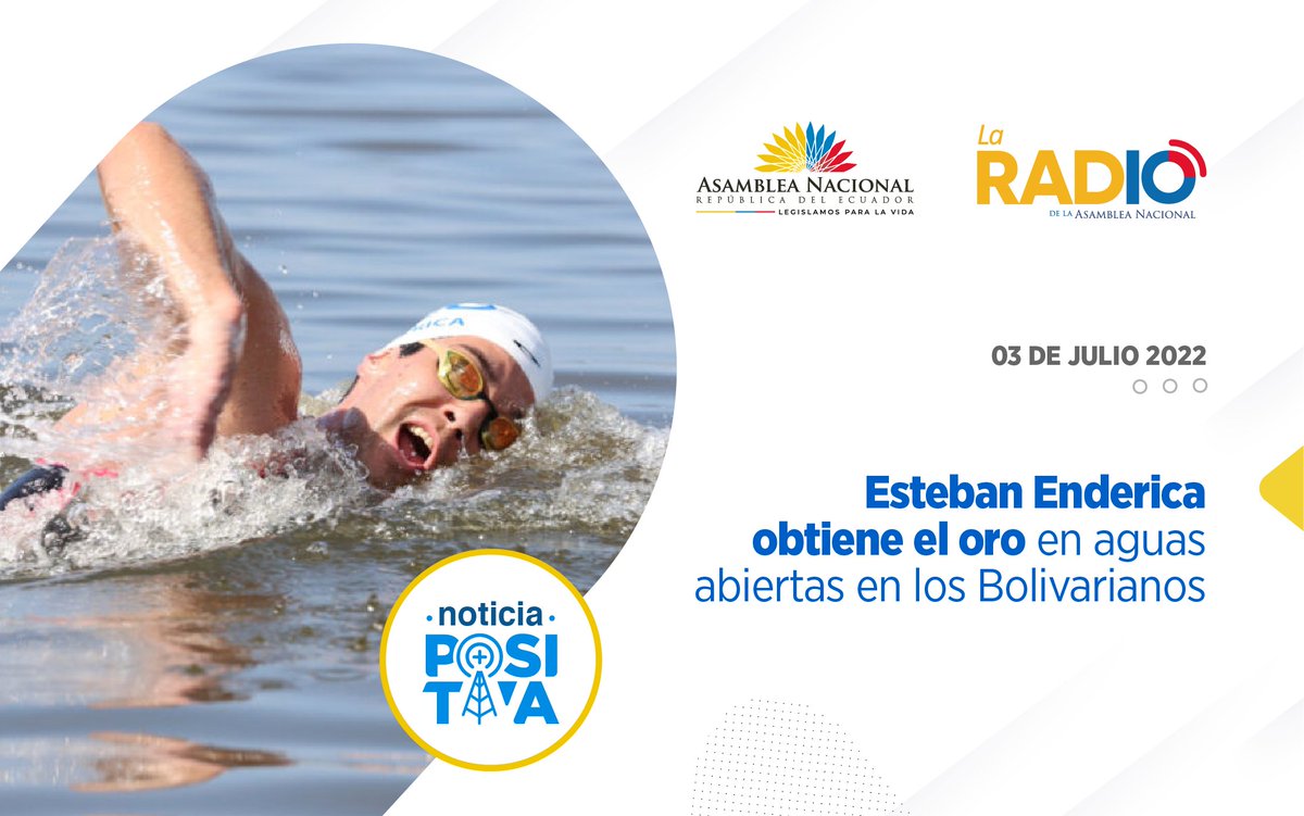 #NotaPositiva |  Oro 🥇 para el #TeamEcuador🇪🇨 Esteban Enderica obtiene un nuevo triunfo para el país en los <a href="/JBolivarianos22/">Juegos Bolivarianos Valledupar</a>   🏊‍♂️ 

Los detalles   ▶ bit.ly/3R7zEL7
Fuente: primicias.ec