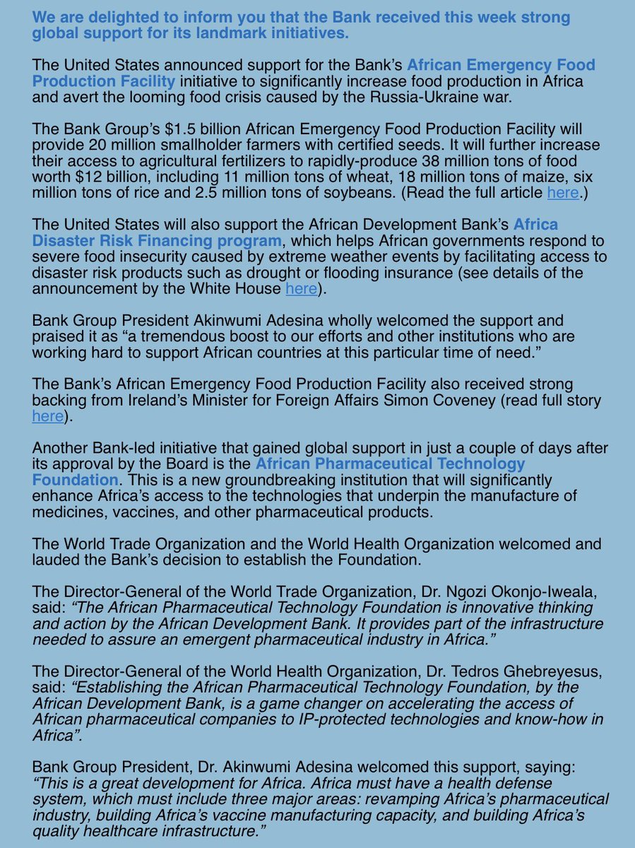 US President backs the <a href="/AfDB_Group/">African Development Bank Group</a> plan to #FeedAfrica. 
🏛White House statement: tinyurl.com/z3zfydj8
For more: tinyurl.com/32jcp8nx
#APTF #FoodProduction #DistasterRiskFinancing