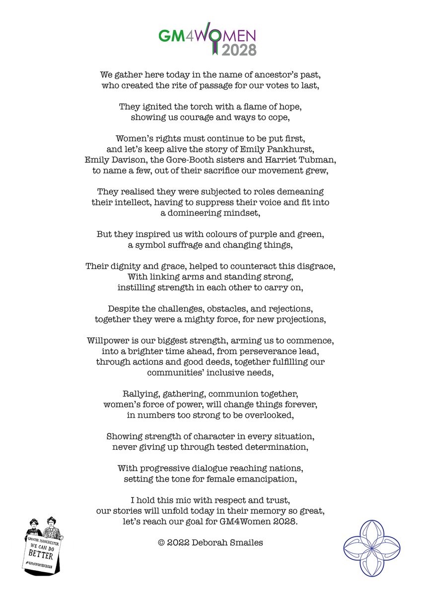 ConsciousGen_'s tweet photo. Delighted to share one of my poems for @GM4Women2028 recited yesterday. 
Thank you @CMBoggiano @HelenPankhurst for hosting such an uplifting and memorable event.
#GM4Women2028 #PoetryCommunity #Manchester https://t.co/g4hcYkPErO