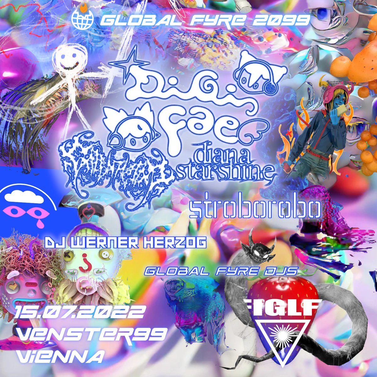 globalfyre's tweet photo. ✨ 15.07.2022 ✨ @digifaee ✨ @galenwctipton ✨ @DianaStarshine ✨ stroborobo ✨ dj werner herzog ✨ global fyre resident djs ✨ https://t.co/7PFZ7ucFmh