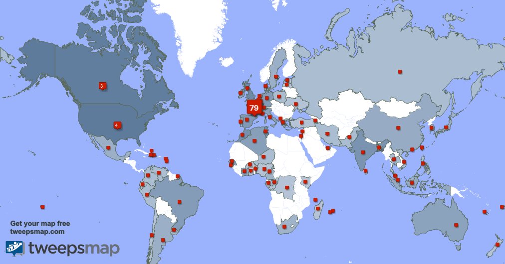 J'ai 3 nouveaux abonnés, de France 🇫🇷 la semaine dernière. Voir tweepsmap.com/!henrikaufman