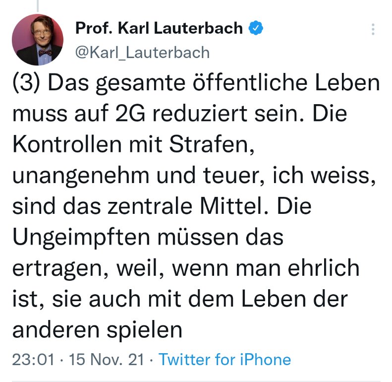 Der Bundesgesundheitsminister ist 90 Jahre zu spät geboren.

#ruecktrittlauterbachjetzt