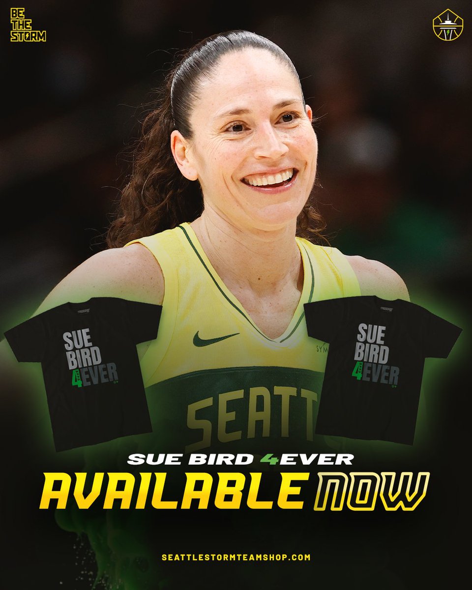 seattlestorm's tweet image. 🐐⛈️ MERCH DROP ⛈️🐐

Get Sue Bird 4Ever shirts NOW at the Team Shop! 

🛒 seattlestormteamshop.com

#TakeCover