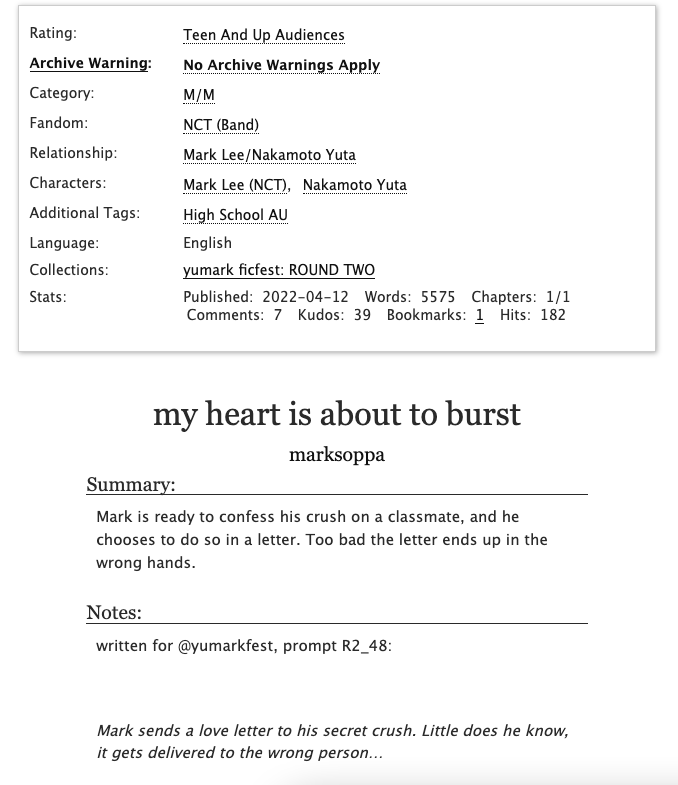 marksoppa's tweet photo. MY HEART'S ABOUT TO BURST
💌 yumark, high school au
💌 idiots to lovers, teen
💌 5.575 words
💌 written for @yumarkfest 

Mark is ready to confess his crush on a classmate in a letter. Too bad the letter ends up in the wrong hands.

https://t.co/bLX5KHWoDS https://t.co/4ZXKTzQmX8