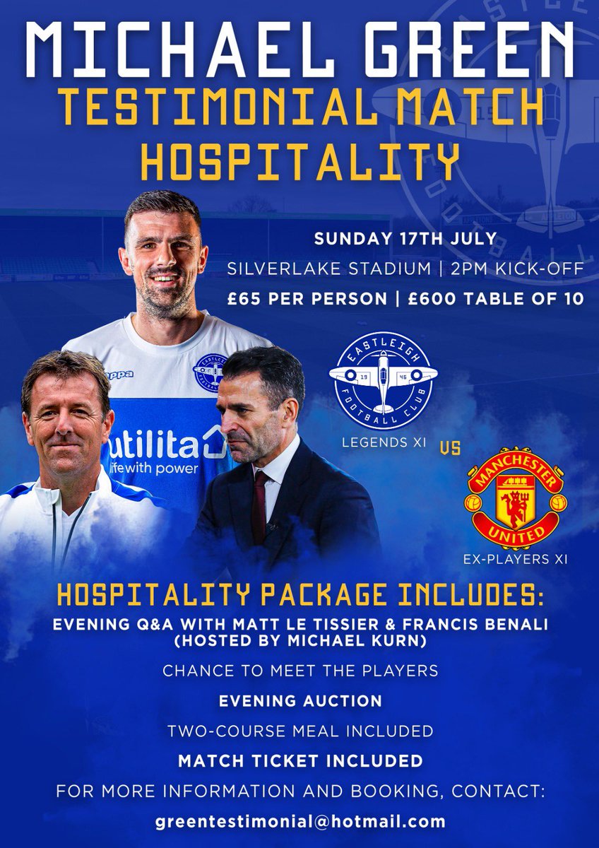 Under 2 weeks to go! Thank you to everyone who has already purchased tickets! Head over to the <a href="/EastleighFC/">Eastleigh FC</a> club site to grab yours if you haven’t yet done so 😀 eastleighfc.com/tickets/