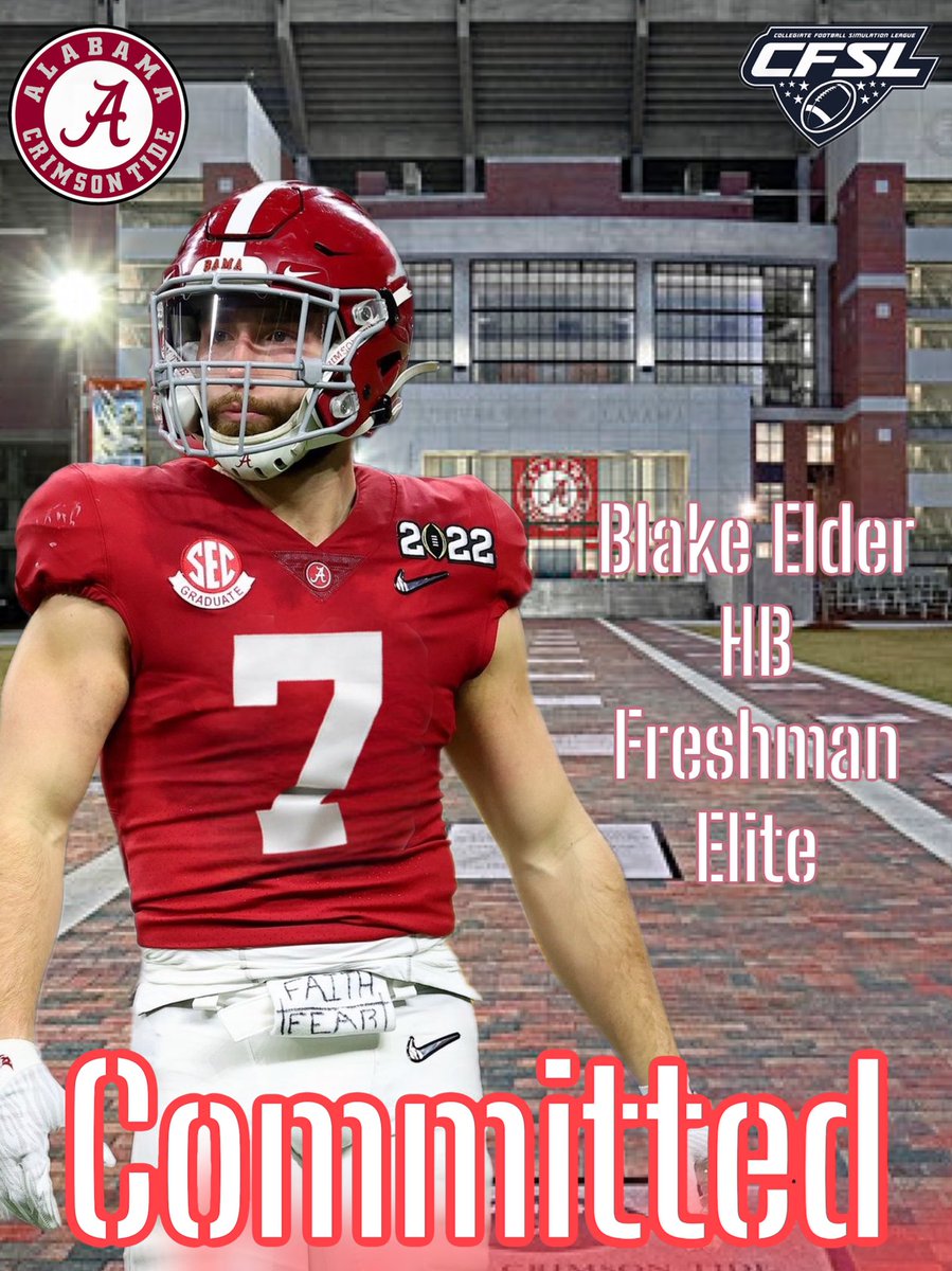 CFSLALABAMA's tweet photo. Proud to announce another signing  from our signing day frenzy. Elite HB Blake Elder comes in as the future HB of the Crimson Tide. @collegesimleag  #cfslsigningday https://t.co/GTfRTSf96S