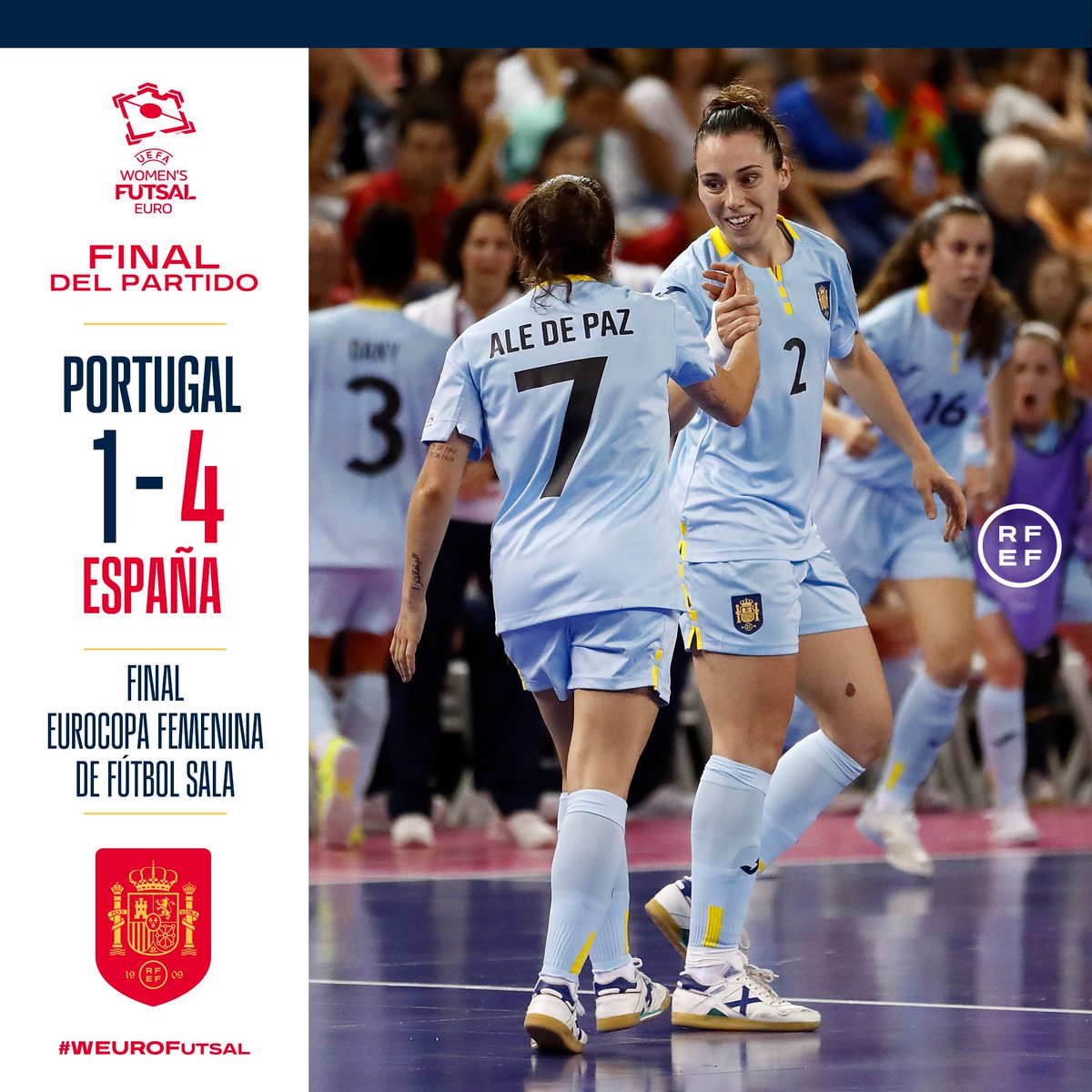 🔚 ¡¡FINAL, FINAL!!

🥳 🅒🅐🅜🅟🅔🅞🅝🅐🅢 🅓🅔 🅔🅤🅡🅞🅟🅐🅐🅐🅐🅐🅐

➡️ Espectacular actuación de Silvia tanto en la prórroga como en la tanda de penaltis que dan la victoria a las españolas. 

3-3 | 1-4 | 🇵🇹🆚🇪🇸

#WEUROFutsal