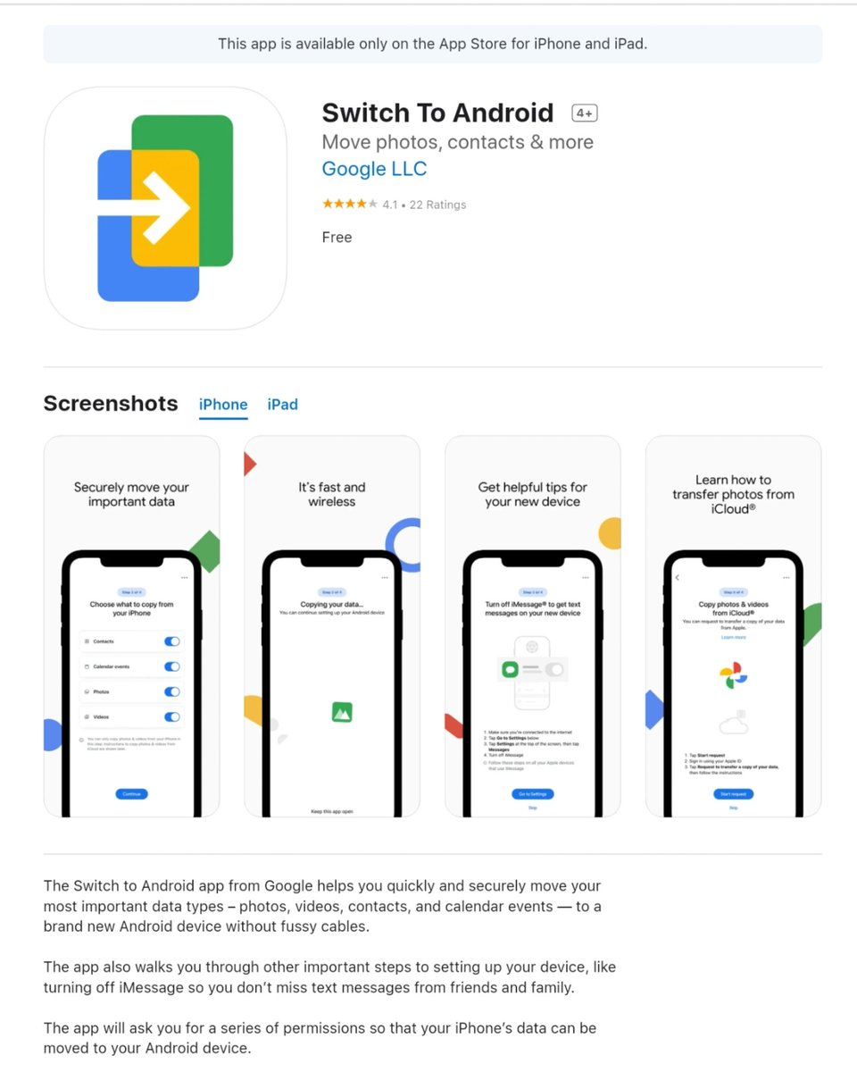 drbeel_techno's tweet image. #Google #SwitchToAndroid 
الانتقال من آيفون إلى أندرويد أصبح أكثر سهولة مع برنامج جوجل Switch to Android المتوفر في سوق برامج أبل App Store و المتوافق الآن مع جميع هواتف أندرويد التي تعمل بإصدار 12 و ما فوق.