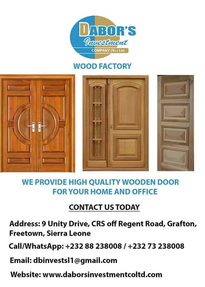 If you're looking for high quality wooden products,Dabor's investment company in Freetown, sierra Leone,west Africa is the place to be.we produce quality wood products for both national and international level.