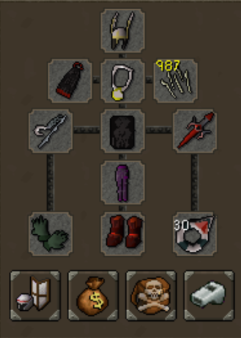 Merpoko's tweet image. Sins of the Father done on the group iron, 88 combat and this gear, no piety, genuinely think this might be my biggest pvm achievement across both games 😂