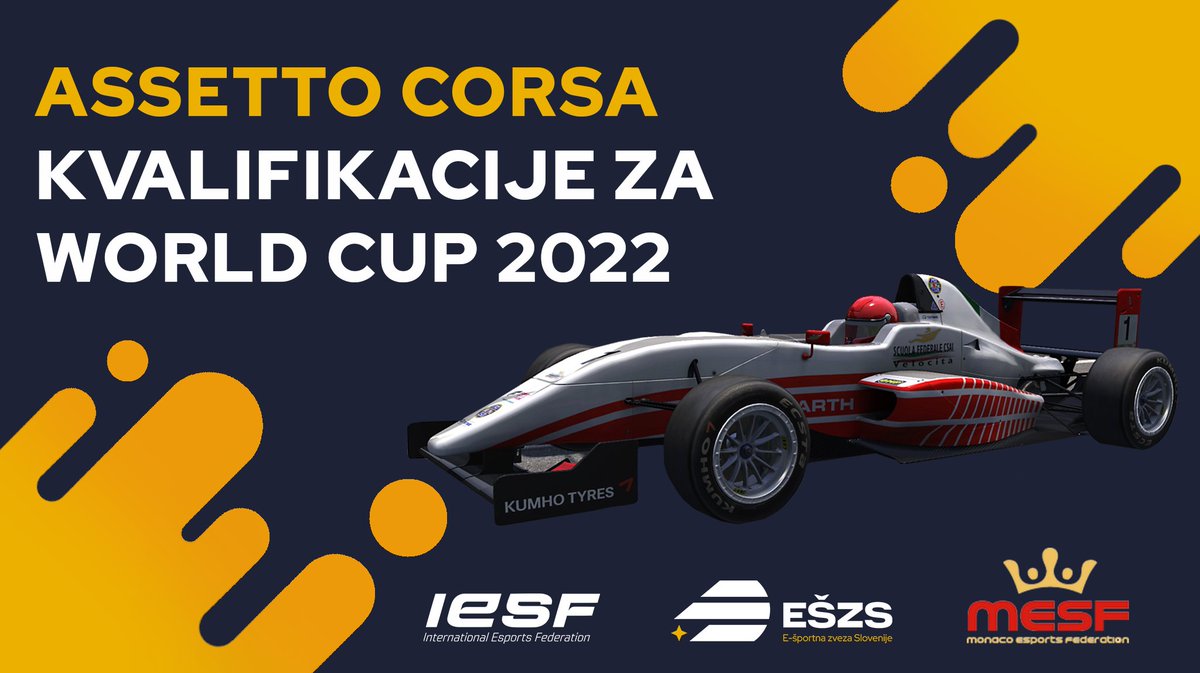 Monaška ešportna zveza (MeSF) bo v sodelovanju z Mednarodno e-športno zvezo (IeSF) letos oktobra priredila Simracing World Cup 2022 v simulaciji ACC.

Za zvezo EŠZS bo kvalifikacije organiziralo Društvo slo-racing.com, prijavite se tukaj: drive.slo-racing.com/race/285