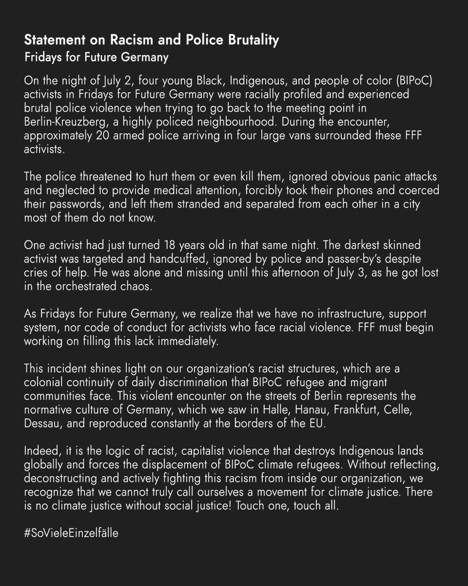 Die kontinuierliche Ausbeutung des Globalen Südens, die fortwährende Entrechtung indigener Territorien und das unermessliche Leid von BIPoC-Klima-Geflüchteten machen deutlich, dass Klimagerechtigkeit auch immer soziale Gerechtigkeit bedeuten muss.