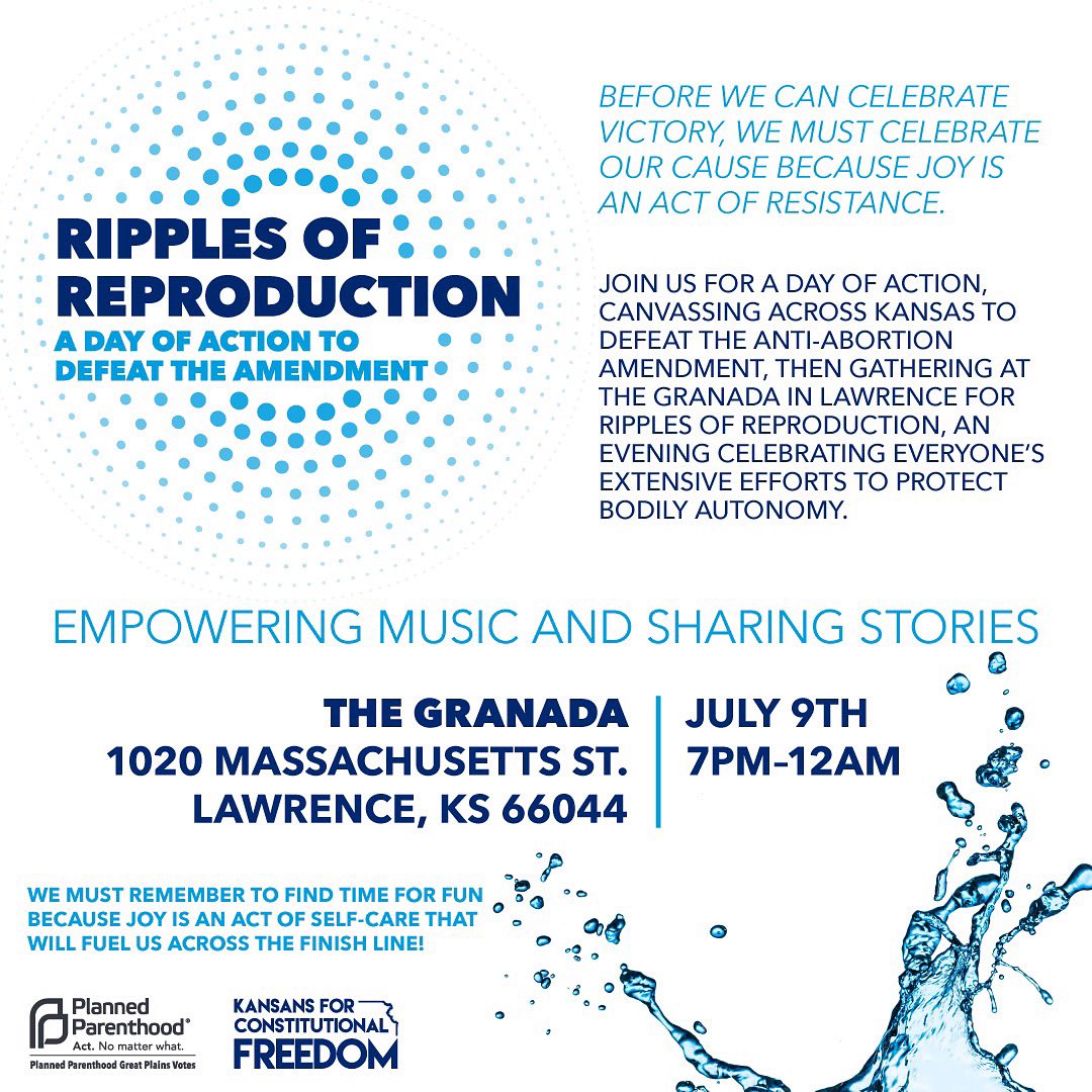 The Granada Theater (@thegranada) on Twitter photo Join us for Ripples of Reproduction on 7/9, a FREE event with <a href="/PPGPVotes/">Planned Parenthood Great Plains Votes</a> celebrating everyone’s extensive efforts to protect bodily autonomy.
Listen to the lineup pf <a href="/FrogpondKc/">Frogpond</a> , <a href="/iamkawehi/">Kawehi</a> , <a href="/jassrcouch/">jass ★</a> , and <a href="/AmericansOther/">Other Americans</a> 🎶
More info & sign-up at: weareplannedparenthoodaction.org/a/ripples-of-r… Join us for Ripples of Reproduction on 7/9, a FREE event with <a href="/PPGPVotes/">Planned Parenthood Great Plains Votes</a> celebrating everyone’s extensive efforts to protect bodily autonomy.
Listen to the lineup pf <a href="/FrogpondKc/">Frogpond</a> , <a href="/iamkawehi/">Kawehi</a> , <a href="/jassrcouch/">jass ★</a> , and <a href="/AmericansOther/">Other Americans</a> 🎶
More info & sign-up at: weareplannedparenthoodaction.org/a/ripples-of-r…
