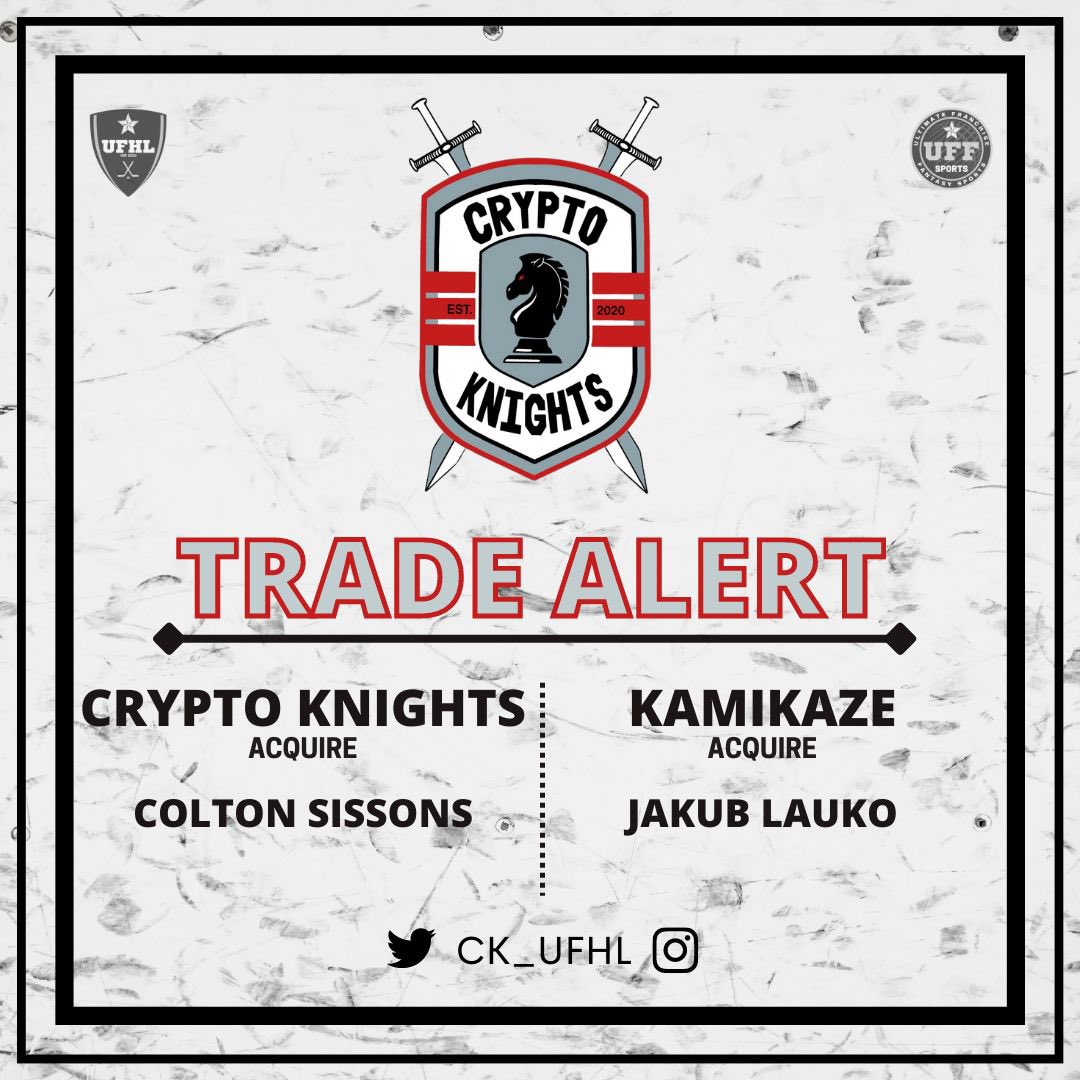 Welcome to the Crypto Knights former <a href="/Kelowna_Rockets/">Kelowna Rockets</a> Colton Sissons! #cryptoknights #ufhl #uffsports #youownthegame #nhl #tradeseason #fantasysports #blockchain #blockchainsports #sharpenyourblades #cryptocurrency #sco $SCO