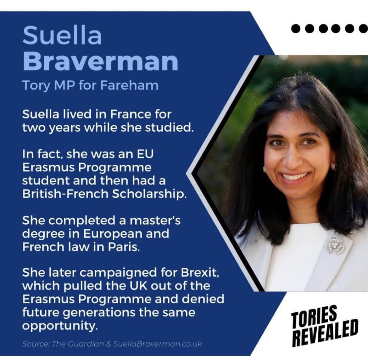 MShaban_MSlegal's tweet photo. UK #Attorney_General @SuellaBraverman benefitted from the EU #Erasmus programme then voted against it after completing it, so as to prevent future generations from the same opportunities she enjoyed. Some may label her actions “hypocritical”. https://t.co/Z5SGZTEnTL
