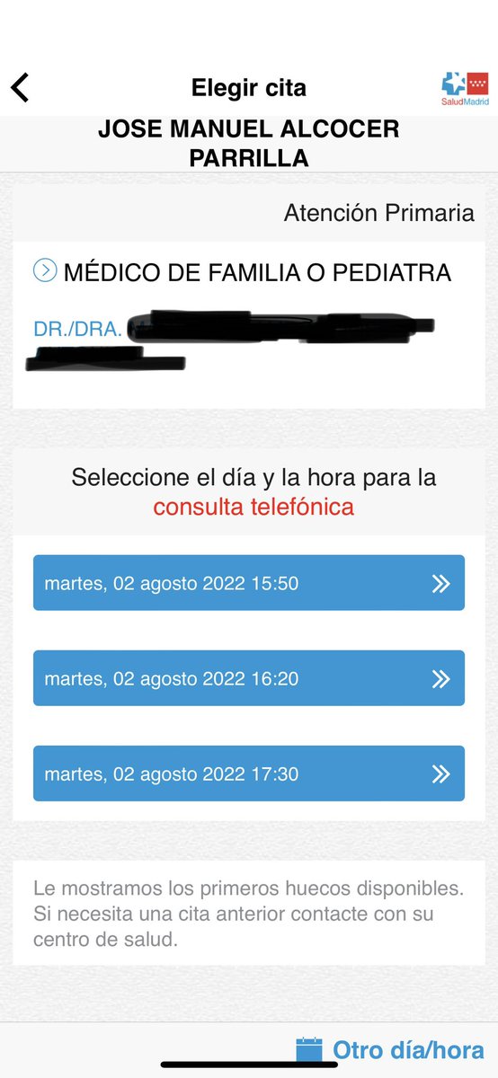 INCREÍBLE que me den como primera opción de cita con médico de familia dentro de 1 mes… Cita telefónica, ojo! Presencial igual. #Vergonzoso

Qué cojones pasa con nuestra #SanidadPública ? <a href="/sanidadgob/">Ministerio de Sanidad</a> <a href="/SaludMadrid/">Salud Madrid</a> <a href="/ComunidadMadrid/">Comunidad de Madrid</a>