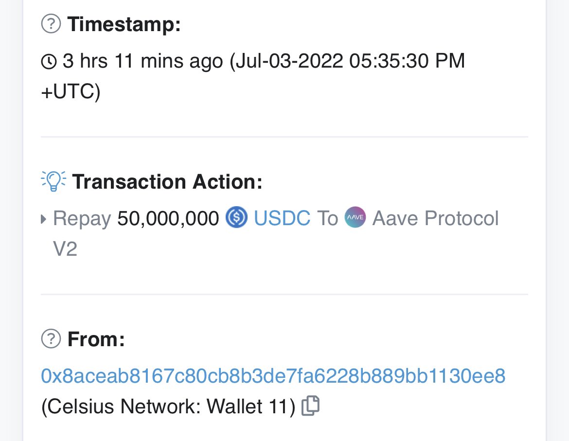 DedierDaniel's tweet photo. 💥BREAKING NEWS💥

@CelsiusNetwork has just paid off a $50,000,000 USDC Loan to the AAVE Protocol!! 🔥

#CelShortSqueeze #cel #CelsiusNetwork #crypto $CEL https://t.co/DOfdk6K9sb