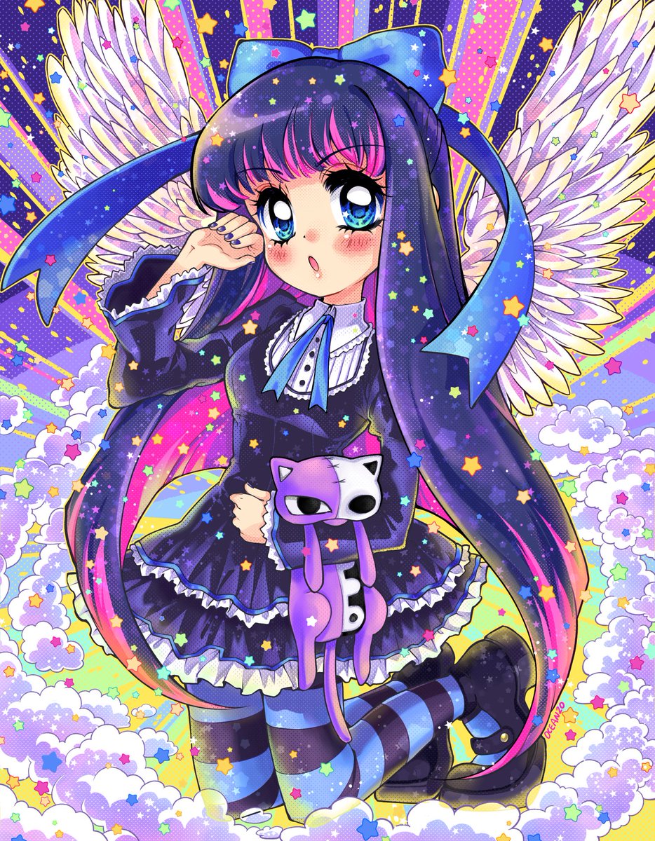 stocking (psg) 1girl wings long hair blue eyes colored inner hair lolita fashion solo  illustration images