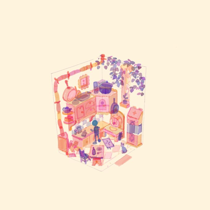Recently started blocking out my interiors with blotches of colors before going into lines, i like the look of it 