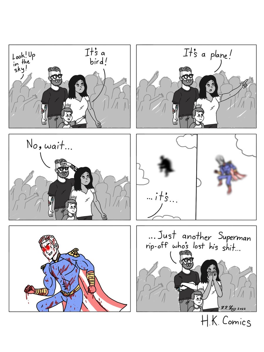 HK_Comics's tweet photo. “Superhero”
#HKComics #comic #comicstrip #webcomic #TheBoys #TVshow #Homelander #supervillain #superhero #funny #humor #random https://t.co/SFfpQkZxcW