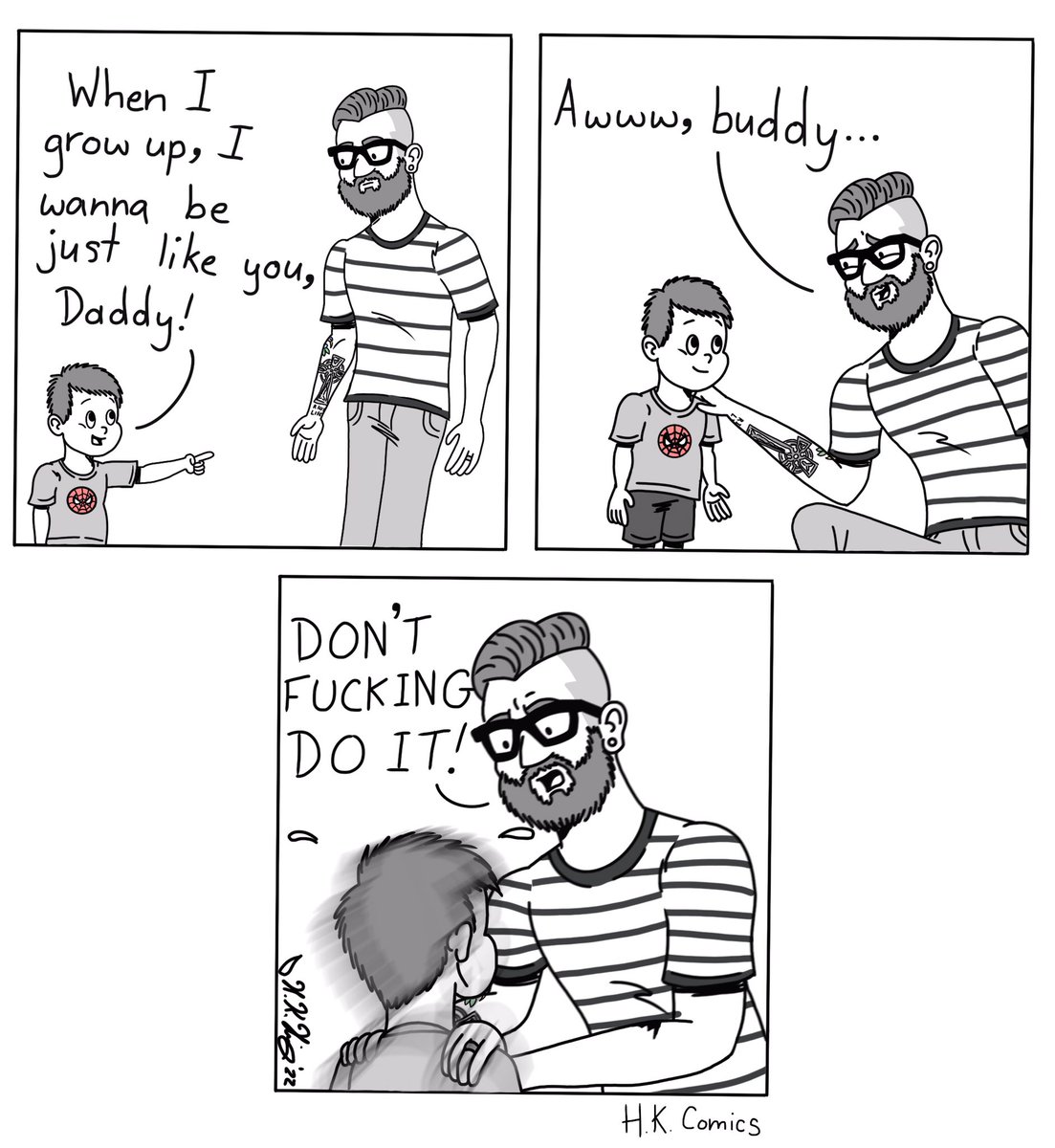 HK_Comics's tweet photo. “Grow Up”
#HKComics #comic #comicstrip #webcomic #growup #fatherandson #father #son #funny #humor https://t.co/tSZG7oljpt