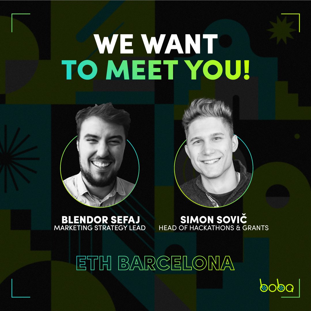 bobanetwork's tweet photo. Meet our European team going to @eth_barcelona! 

Grab yourself a pair of t-shirts and boba drinks 🧋 and talk to our team members to learn more about Boba Network 🔥 https://t.co/rD4iafJz8I