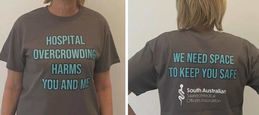 SALibMedia's tweet image. SA doctors protest against hospital overcrowding with T-shirt slogan campaign and @PMalinauskasMP wants them silenced #saparli
adelaidenow.com.au/news/south-aus…