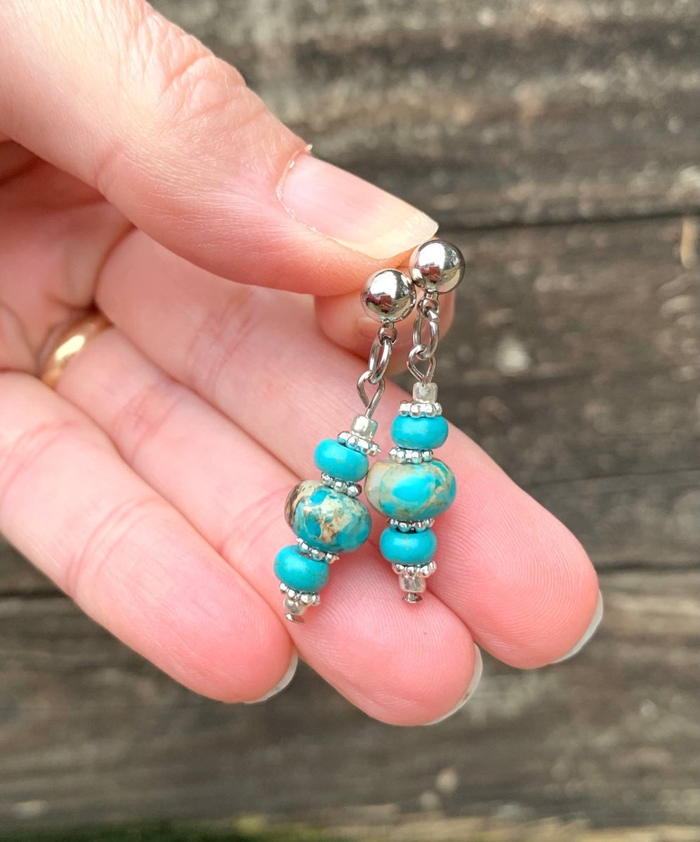 #Kaybejeweled #etsy shop: Turquoise Jasper Silver Post Earrings - Natural Stone Jewelry - Imperial Jasper Post Earrings etsy.me/3NO0N3a #jasperearrings #turquoiseearrings #stoneearrings #bohoearrings #studearrings #westernjewelry #Etsyspecialt #Kaybejeweled