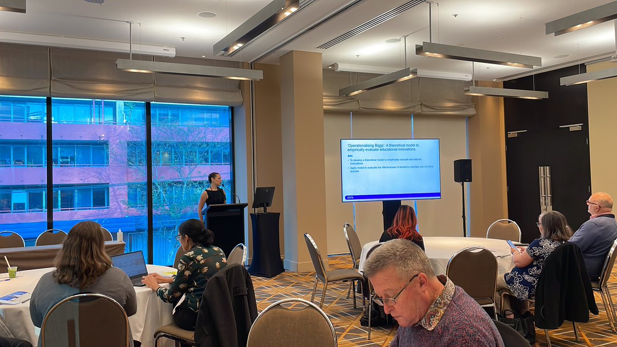 Next up in our #education stream at #AFAANZ22 is Raechel Wight from <a href="/UTS_Business/">UTS Business School</a> giving us an insight into Operationalising Biggs to evaluate educational innovations.