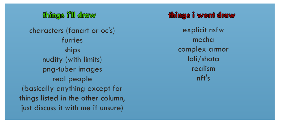 aaravohs's tweet photo. hello i am (finally) opening commissions! i dont have any limit as to how many i'll accept, so go wild
please dm me for further questions if you have any! https://t.co/WrXBtTTWWu