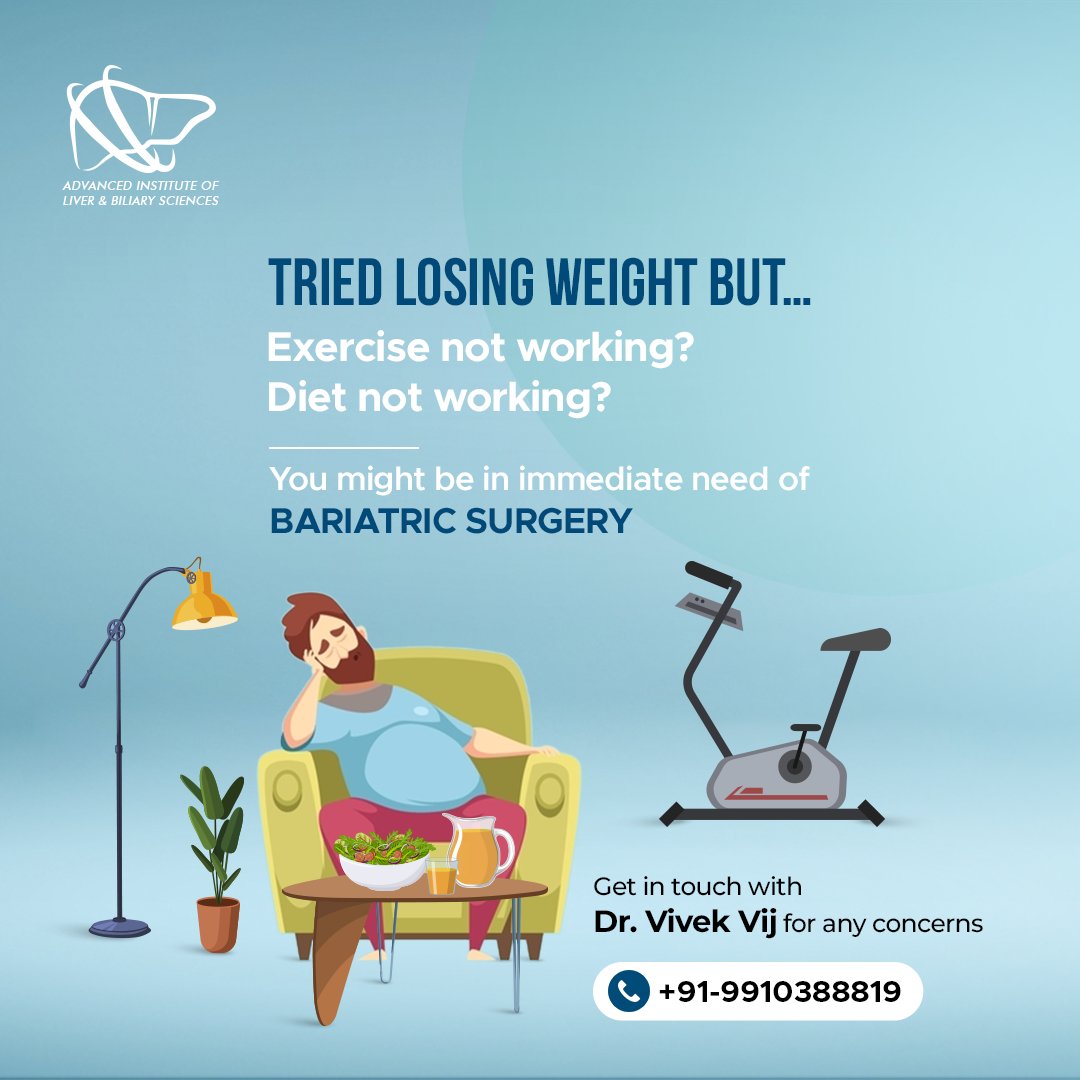 ailbs_india's tweet photo. #BariatricSurgery is often found to be the last resort when not even diet &amp; exercise seem to be working despite a person’s ceaseless efforts for #WeightLoss. 
Consult #DrVivekVij &amp; his team of experts for your weight loss concerns. Visit https://t.co/6hKMsxVUra

#AILBS #VivekVij https://t.co/x4klo8pHsk