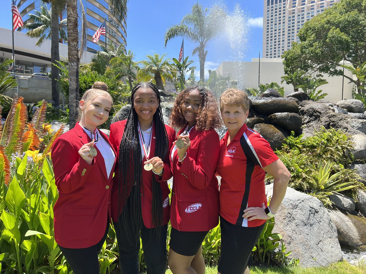 Earning a spot on the big stage with a TOP 10 placing <a href="/NationalFCCLA/">National FCCLA®</a> for their gold medal Chapter Service Project are Becca, De’Azia, and Zhane. Final placing available later this week but we are beyond #HeightsProud! <a href="/HeightsHSusd259/">Heights HS USD259</a> <a href="/WichitaUSD259/">Wichita Public Schools</a> #HeightsFCCLA