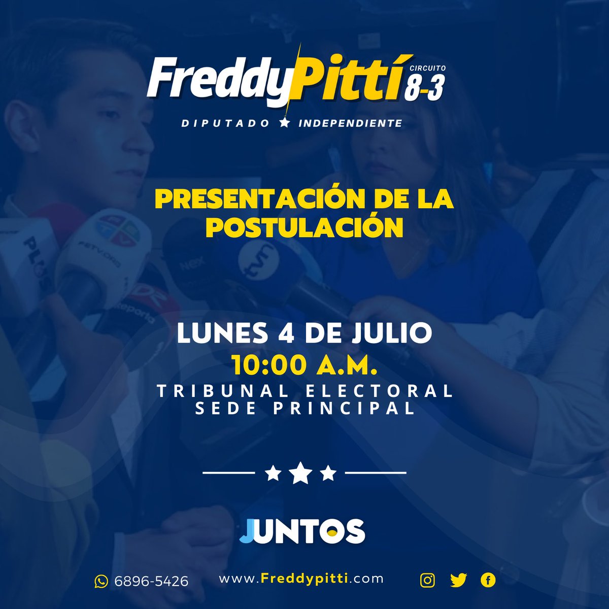 freddypitti's tweet photo. Este lunes 4 de julio estaré en la sede del Tribunal Electoral presentando formalmente mi solicitud para la precandidatura a diputado por el circuito 8-3 (Antiguo 8-7)🇵🇦 https://t.co/L8YHBqMnjM