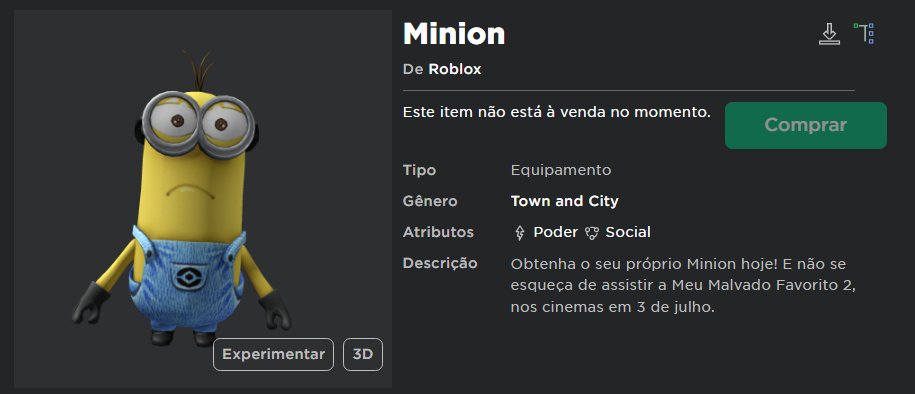 RTC em português  on X: CURIOSIDADE: Você sabia que o Roblox já teve  itens dos #Minions ? Eles foram da parceria que o filme Meu Malvado  Favorito 2 teve com o