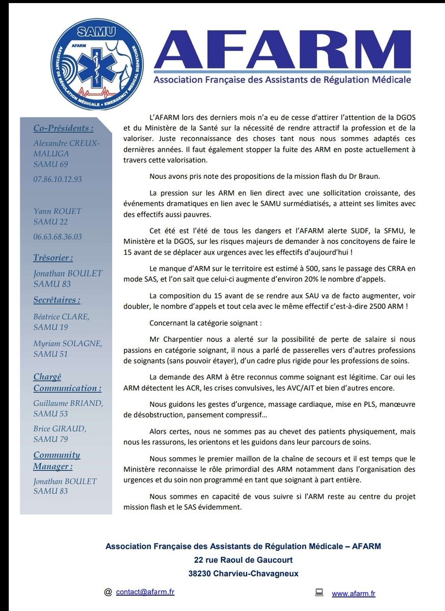 AFARM_SAMU's tweet photo. [ 🚨 Courrier Réponse à #SUdF 🚨 ]

Retrouvez ci-dessous le courrier que l' AFARM a envoyée à @SUdF_Officiel suite à leur sollicitation pour connaître les demandes de l'association et des #ARM pour le passage en catégorie #soignant. https://t.co/KIiTA4N43E