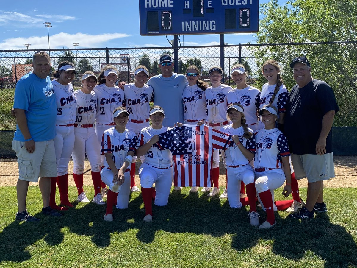 That’s a wrap for us.  Finished 7th out of 59 teams in our championship pool.  
  Our senior Lucy Brucker had shoulder surgery the day we flew out and couldn’t make the trip.  We brought her jersey out so she could be with us. 😊. Chaos Proud🌪🌪🥎🥎👊#softballfamily
