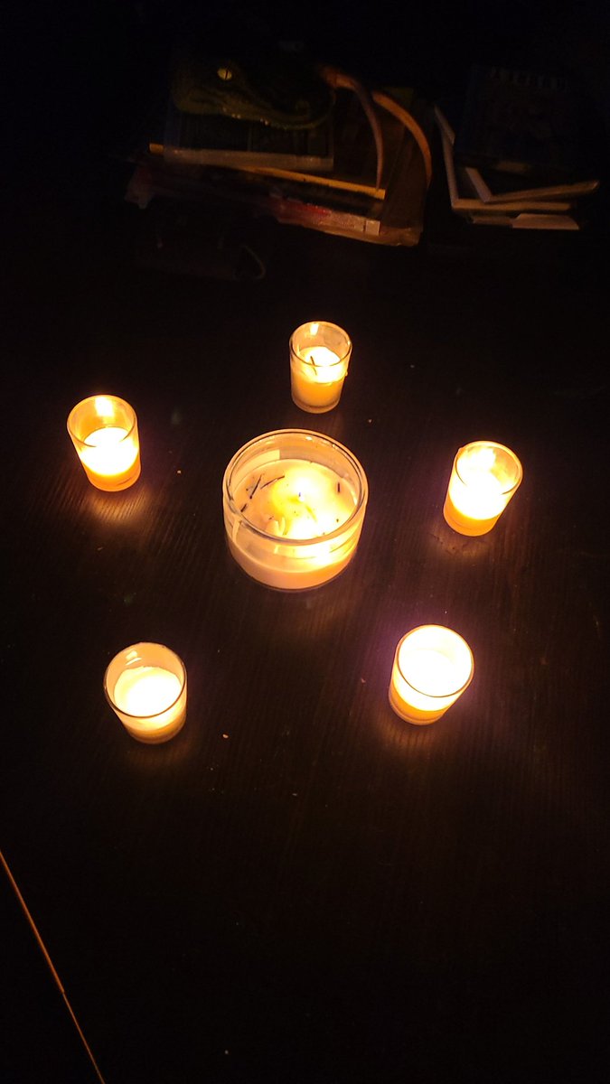 Power outtage and a candle pentagram😈 🕯🕯🕯