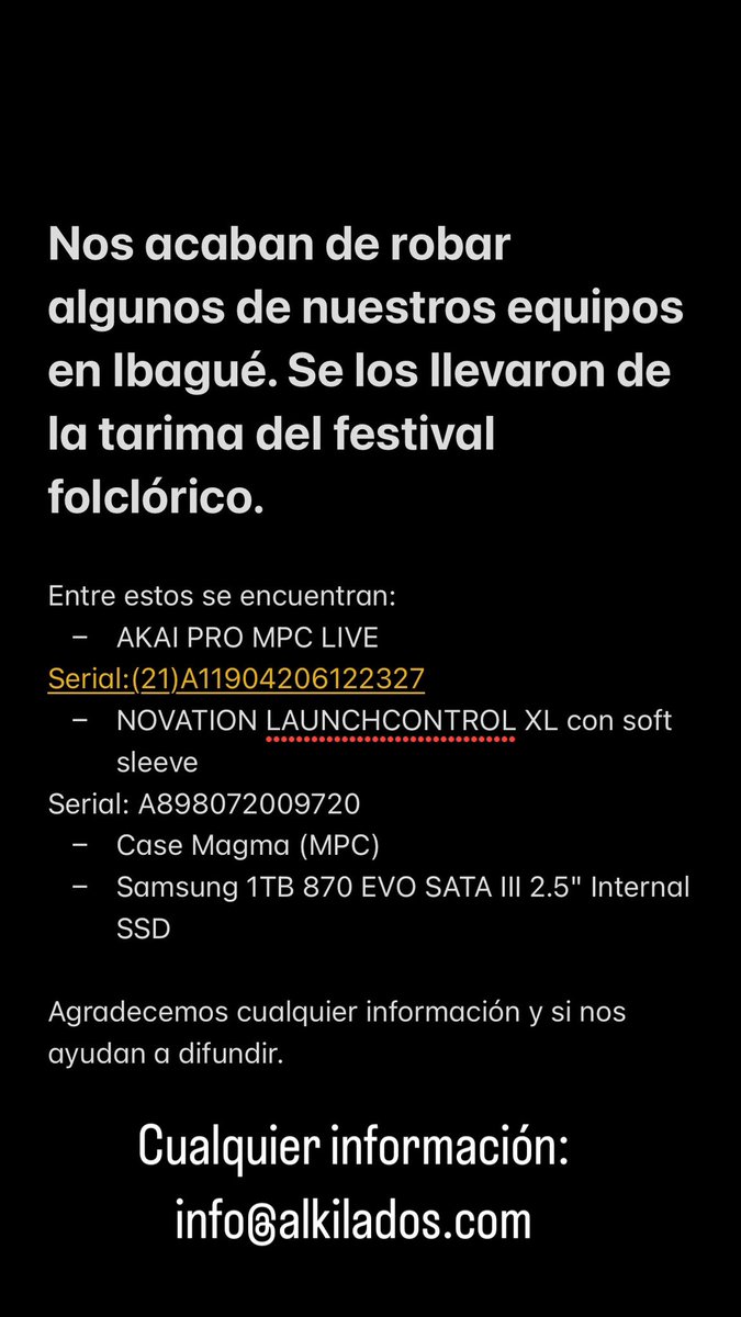 Acaban de robarnos en Ibagué! Agradecemos si nos ayudan a difundir.