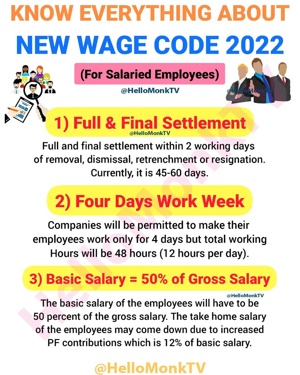 HelloMonkTV's tweet image. The Centre has finalised the four codes related to wages, social security, industrial relations and occupational safety by reviewing and combining the previous 29 Central labour laws.

#Trending #wagecode #stocks #StockMarket