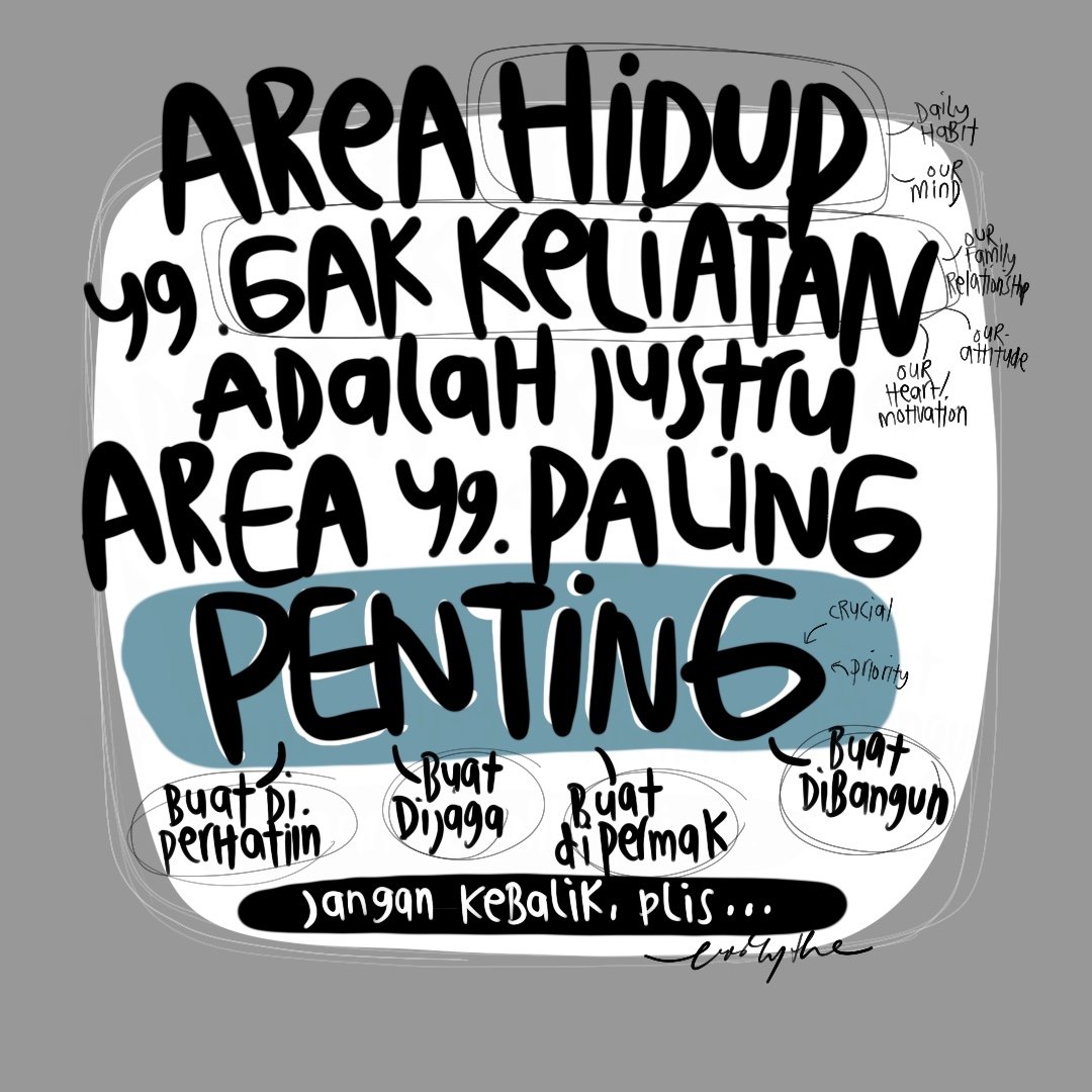 Lets go back ke hal yg paling penting; yaitu perhatiin, jaga, permak, dan bangun smua yang gak keliatan. Maka yg ga keliatan itu akan ngebentuk hasil yang keliatan oleh halayak. (Bukan kebalikannya). 😇😊