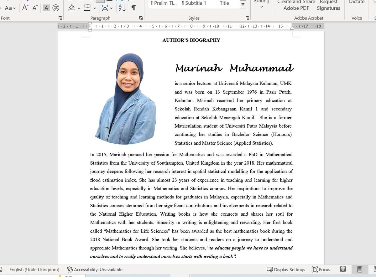 UMKPersediaan's tweet photo. To educate people you must understand yourself...and to really understand yourself start by writing a book ~ Marinah Muhammad
#JabatanPersediaanSainsUMK #PraIjazahSainsUMK #AsasiSainsUMK Kita #binalegasiumk Bersama #WeAreUMKFamily #menulisbuku https://t.co/Lcz7tTb3eD