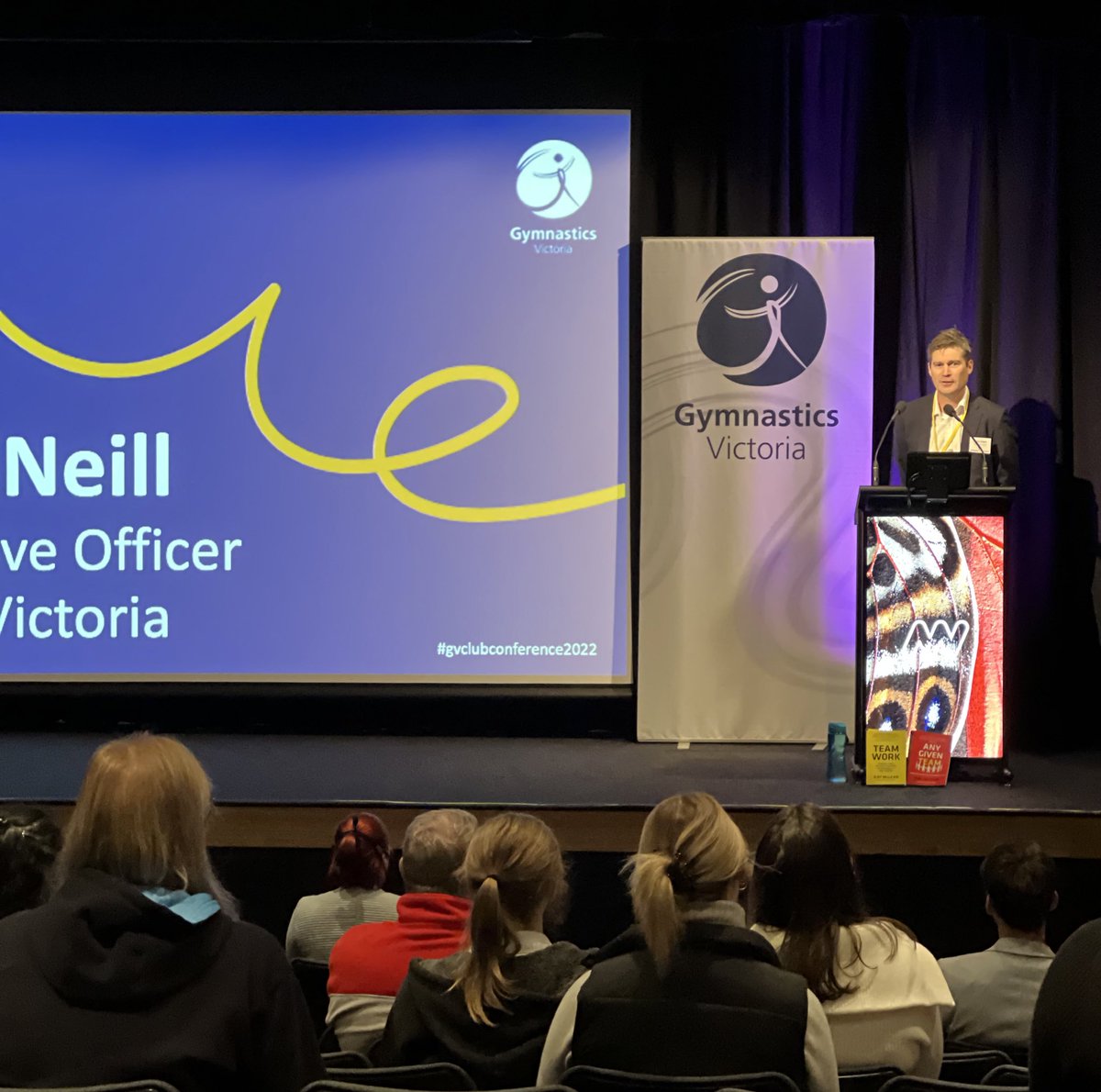 Gym_VIC's tweet photo. Here we go! Opening our 2022 Club Conference, @Gym_VIC CEO, Robin OβNeil, welcomes club representatives from across #Victoria to the @melbournemuseum.
Follow the conversation with #GVClubConference. https://t.co/CKCptDCQdM