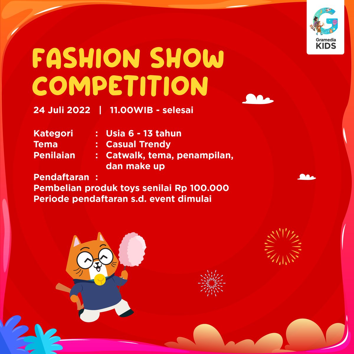 Gramedia Kids Festival 2022 at Gramedia Emerald Bintaro

Di bulan ini ada gelaran acara Gramedia Kids Festival 2022 lagi loh!

Ada 2 gelaran acara seru dari Diecast Race Competition dan Fashion Show Competition😍

Yuk catat jadwalnya ya Sahabat Doru! Jangan sampai ketinggalan😁