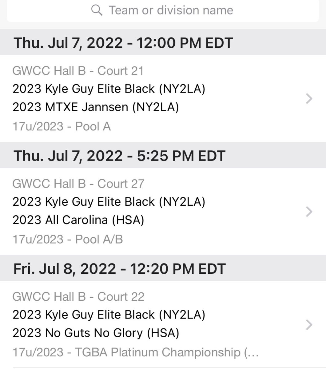 The ATL next week...

Schedule for Atlanta is posted in the Hoop Seen app. It's kind of convoluted. Third game starts bracket play. 

As best I can tell, everyone is guaranteed to have games into Sunday.