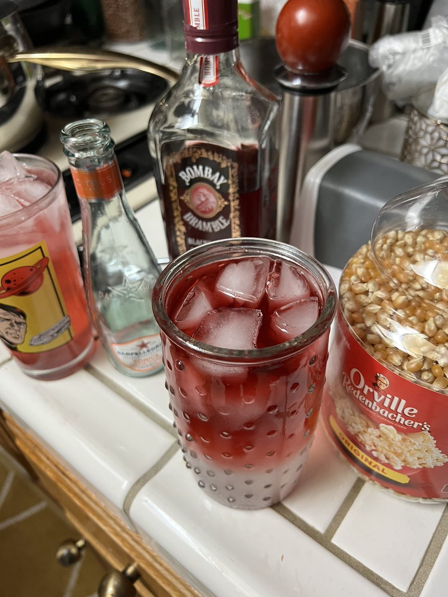 LieutenantRusty's tweet image. Getting ready for a serious night of catch-up work on some TV.

My wife wants to name the cocktail “the shark week,” but I think she’s just trying to get me to leave all the #BombayBramble for her.