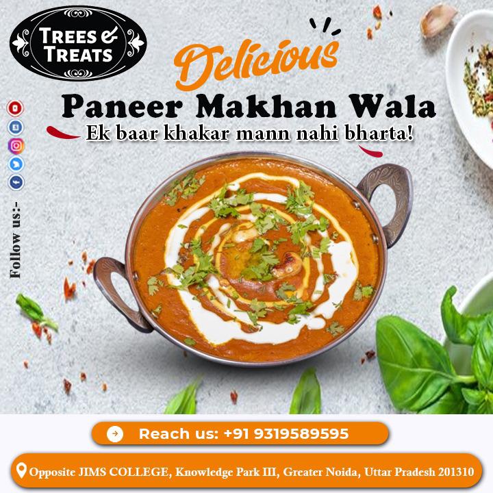 TreesTreats12's tweet image. Paneer Makhanwala, experience the softness of paneer melt into your mouth only at Trees and Treats.
To reserve your table, please call : +91 93195 89595

#paneermakhanwala #buttery #paneerlovers #healthybuttasty #enjoyyourfavouritefood #bondwithfood #tastyness #food #vegfood #eat